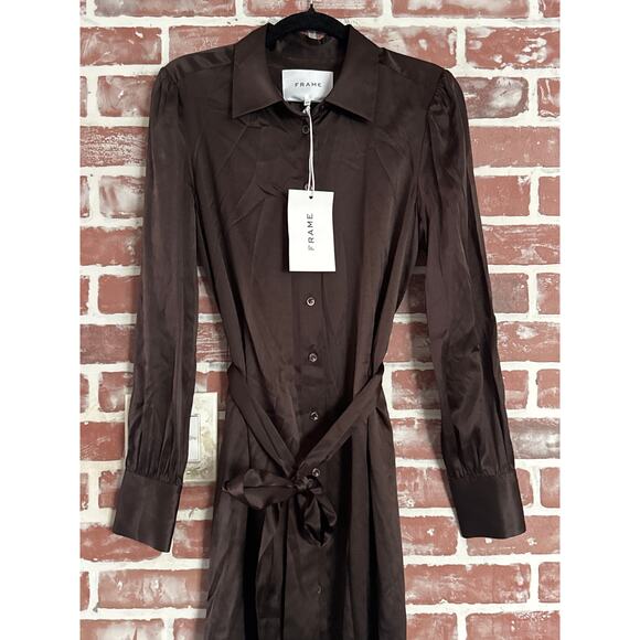 NWT FRAME Victorian Button Up Midi Dress Espresso Brown Size Small - Picture 7 of 7